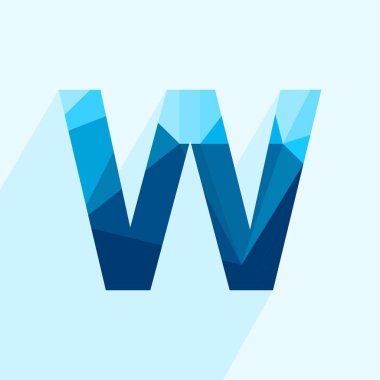 Uzun gölgeli mavi vektör çokgen A harfi. Düz tasarımın soyut düşük polimerli çizimi.