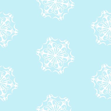 Beyaz kar taneleriyle mavi, pürüzsüz kış deseni. Mutlu Noeller ve Mutlu Yıllar için vektör grafik çizimi.