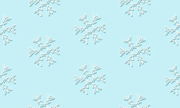 Blå Sömlöst Vintermönster Med Vita Snöflingor Med Mörkblå Skugga Vektor — Stock vektor