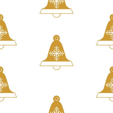 Altın zilli, beyaz, pürüzsüz desen. Mutlu Noeller ve Mutlu Yıllar için vektör grafik çizimi.