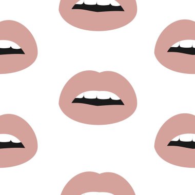 Düz dudaklı, çıplak bir kadın tarafından öpülen kusursuz bir şekil. Beyaz arkaplanda izole edilmiş dudaklar. 