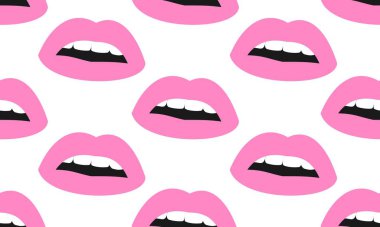 Düz dudaklı, pembe dudaklı, kusursuz bir kadın. Beyaz arkaplanda izole edilmiş dudaklar. 