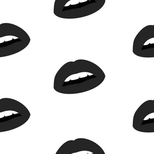 Vector Seamless Pattern Woman Black Kissing Flat Lips Lips Pattern — Stock Vector