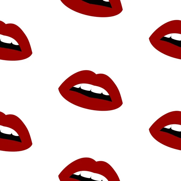 Vector Seamless Pattern Woman Dark Red Kissing Flat Lips Lips — ストックベクタ