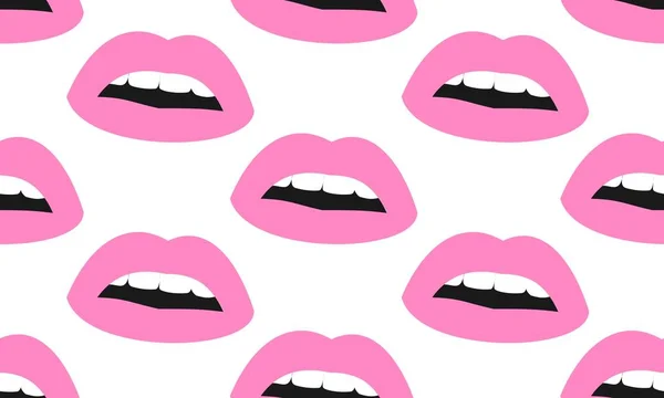 Patrón Sin Costura Vectorial Con Labios Planos Besos Rosados Mujer — Vector de stock