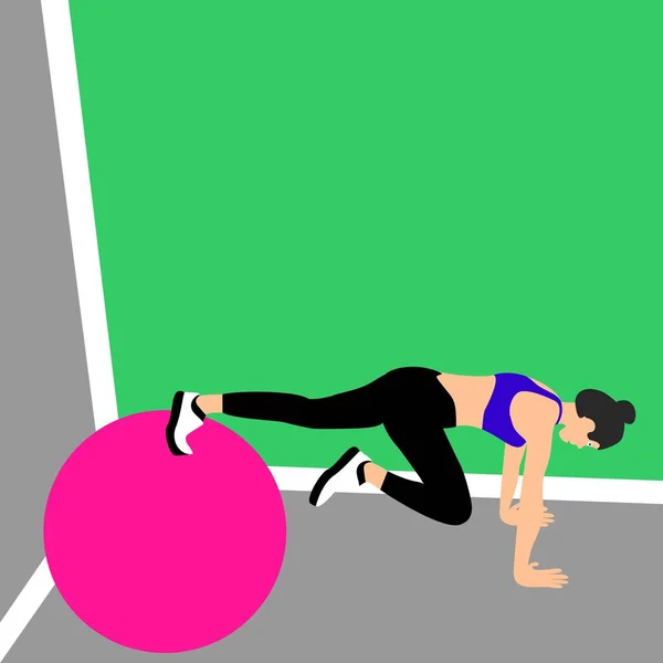 Hermosa Joven Haciendo Ejercicios Pelota Gimnasio Chica Ejercitando Entrenamiento Fitness — Vector de stock