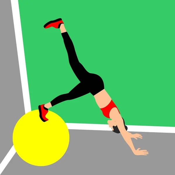 Hermosa Joven Haciendo Ejercicios Pelota Gimnasio Chica Ejercitando Entrenamiento Fitness — Vector de stock