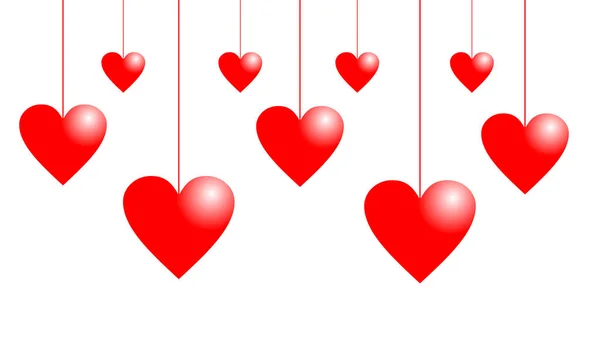 Olarak Balonlar Beyaz Zemin Üzerine Kırmızı Kalpler Sevgililer Günü Için — Stok Vektör