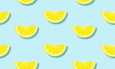 Gölge ile limon dilimleri ile Dikişsiz mavi arka plan. Tebrik kartı veya şablon için vektör çizim tasarımı.