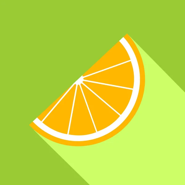 オレンジは長い影のスライスアイコンです 平面デザインのベクトルフルーツイラスト — ストックベクタ