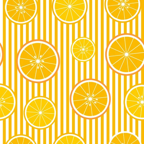 Vektor Nahtloser Hintergrund Mit Streifen Und Orangenscheiben Vektorfruchtdesign Für Muster — Stockvektor