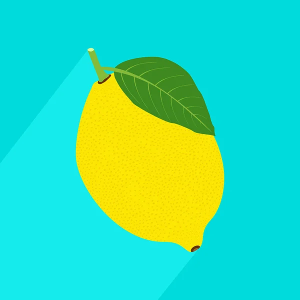 Векторная Реалистичная Лимонная Икона Длинной Тенью Свежий Сочный Лимон Фруктовая — стоковый вектор