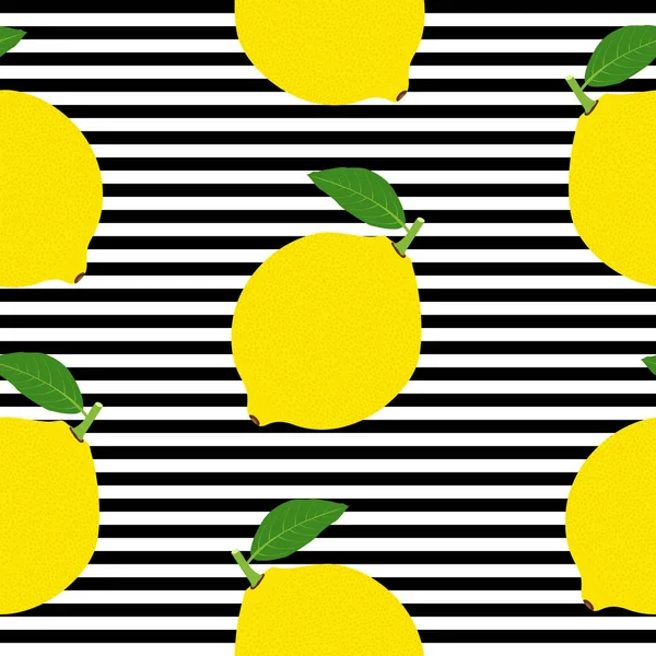 Fondo Sin Costuras Con Rayas Negras Limones Enteros Diseño Ilustración — Vector de stock