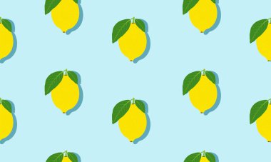 Kusursuz mavi arka plan, gölgeli limonlar. Tebrik kartı veya şablon için vektör illüstrasyon tasarımı.