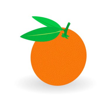 Portakallı, gölgeli gerçekçi bir vektör. Beyaz arka planda taze ve sulu portakal. Düz dizaynlı meyve çizimi.