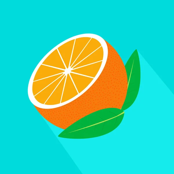 矢量现实半橙色长阴影 新鲜多汁的橙子 平面设计的水果图解 — 图库矢量图片