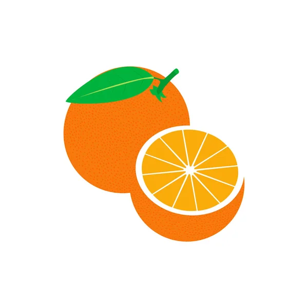 矢量现实的整体和一半的橙色孤立在白色背景 新鲜多汁的橙子 平面设计的水果图解 — 图库矢量图片