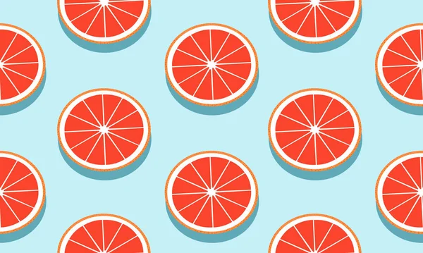 Nahtloser Blauer Hintergrund Mit Roten Grapefruitscheiben Mit Schatten Vektor Illustration — Stockvektor