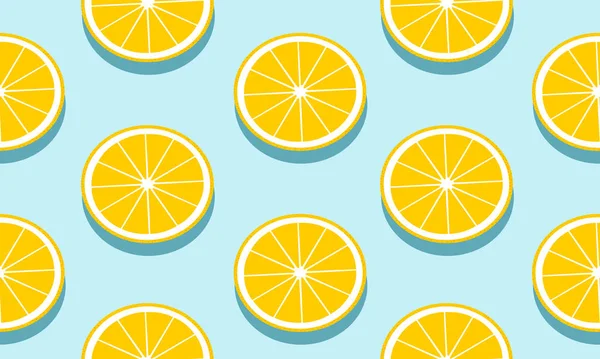 Nahtloser Blauer Hintergrund Mit Grapefruitscheiben Mit Schatten Vektorfruchtdesign Für Muster — Stockvektor