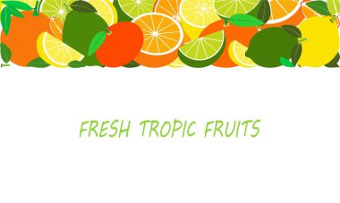 Pankartlar, dergiler, web siteleri, restoranlar ve menüler için uygun taze tropikal meyve şablonu. Sağlıklı bir yaşam için meyvelerle sağlıklı beslenme.