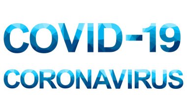 Tehlike mesajı COVID 19 olan çokgen harfler. Coronavirus konsepti yazı tipi tasarımı. Düz tasarımın düşük polimerli çizimi.