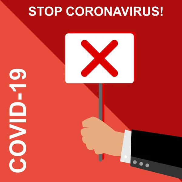 Stop Covid State Home Inscription Concept Coronavirus Homme Affaires Tenant — Image vectorielle