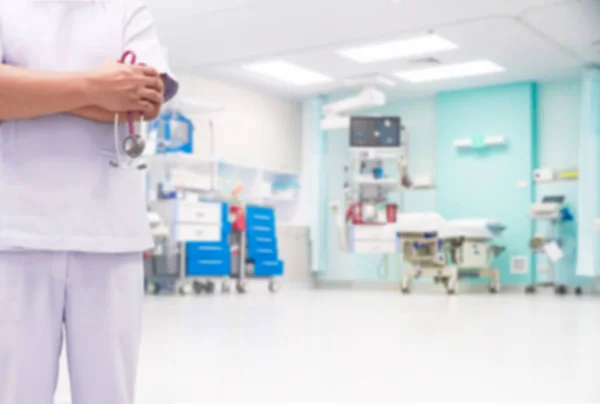 Portrait Doctor Stethoscope Emergency Room Hospital Blurred Background — Stock Photo, Image