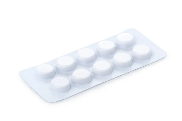 Blister med vita tabletter — Stockfoto