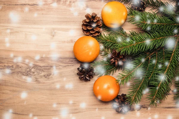 Noel arka plan kürk-ağaç dalları, koniler, kurutulmuş portakal ile