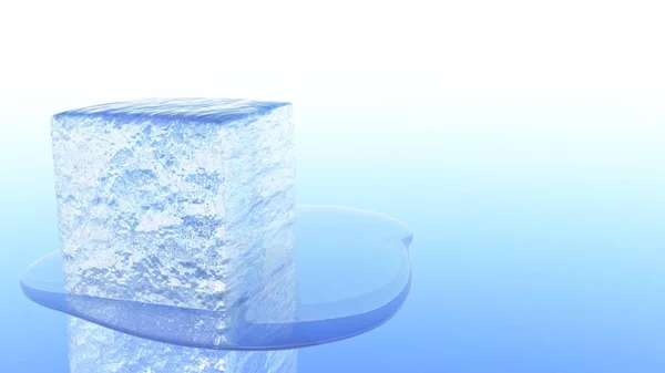 Derretimiento del cubo de hielo Ilustración 3D —  Fotos de Stock