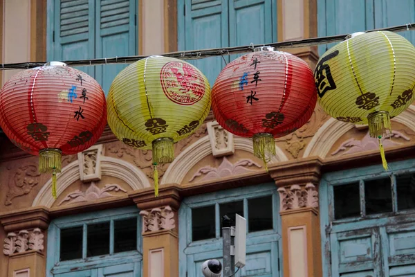 Lanternas Chinesas Sobre Rua Chinatown Singapura — Fotografia de Stock