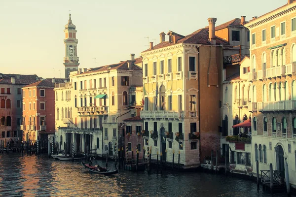 Barcos Largo Del Gran Canal Venecia Por Noche — Foto de Stock