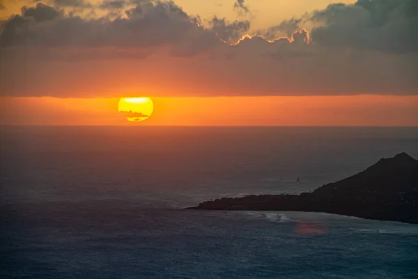 Coucher Soleil Sur Île Hawaïenne Oahu Sommet Montagne Avec Diamond — Photo