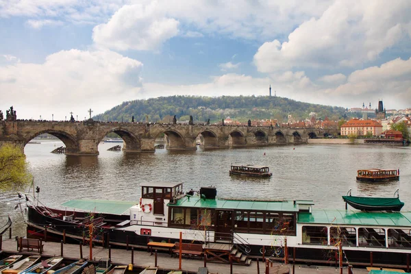 Cityscape Vista Ponte Carlos Partir Das Margens Rio Vltava Praga — Fotografia de Stock