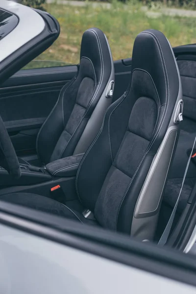 Leather driver seats in luxury sportscar — Stock Photo, Image