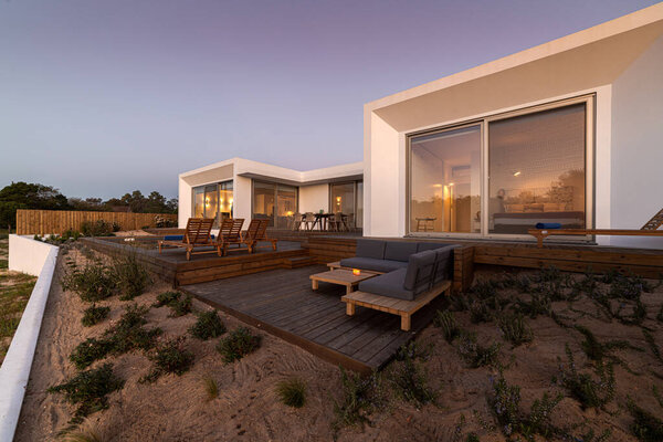 Relax corner with cushions in deck in modern villa terrace