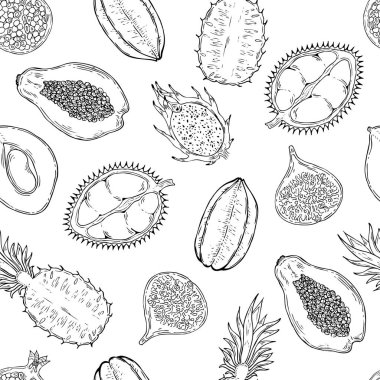 Desen egzotik meyve. Beyaz bir arka plan üzerinde.