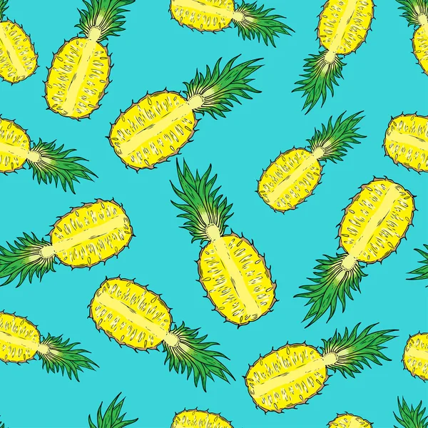 Modèle d'ananas coupé. Sur fond bleu . — Image vectorielle