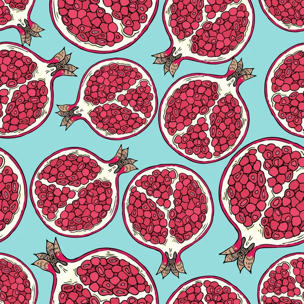 Muster der Früchte Granatapfel auf blauem Hintergrund. — Stockvektor