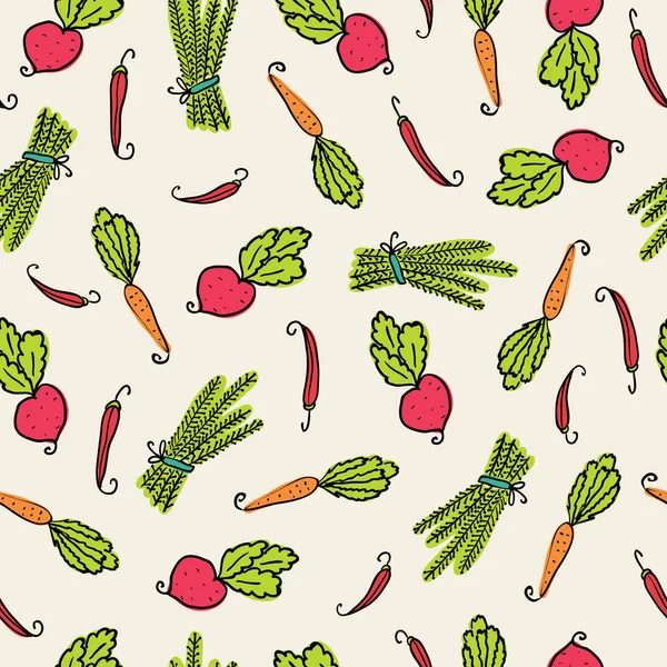 Patrón de verduras de remolacha, zanahoria y pimienta . — Vector de stock