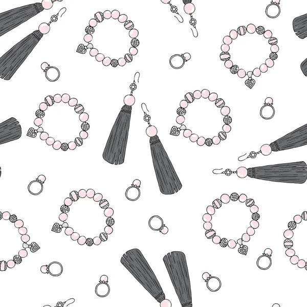Patroon van vrouwen sieraden Oorbellen, ring en armband. — Stockvector