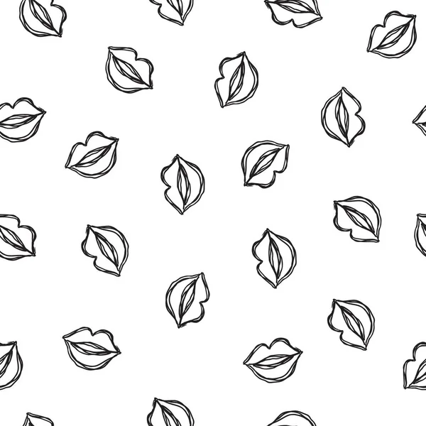 Vector seamless pattern with lips. Hand drawn cute and doodle lips. — Stock Vector