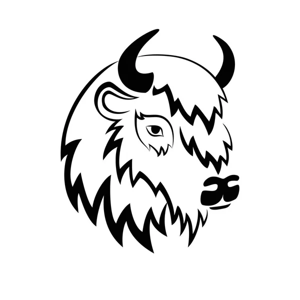 Stiliserat huvud av en buffel med hornen på sida. — Stock vektor