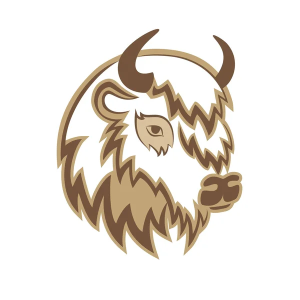 Stylized head of a Buffalo with the horns on the side. — Stock Vector