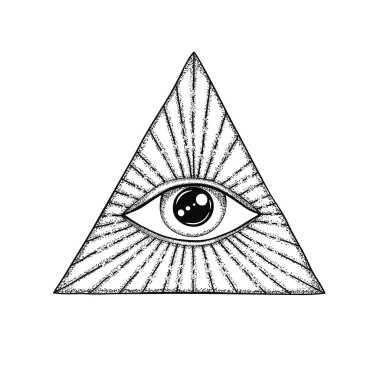 The Eye of Providence. Masonic symbol. All seeing eye in triangle with divergent rays. Black tattoo. clipart