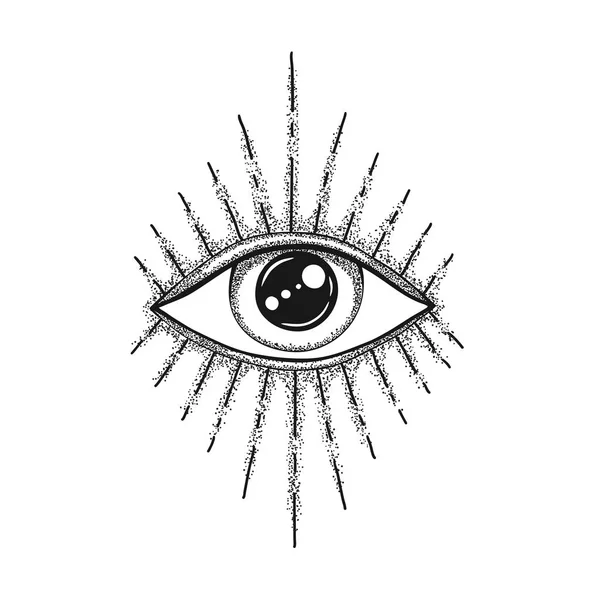 El Ojo de la Providencia. Símbolo masónico. Todos viendo el ojo con rayos divergentes. Tatuaje negro . — Vector de stock