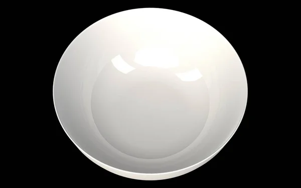 Empty Gloss White Ceramic Bowl Black Background Camera Inclination Degrees — Stock Photo, Image