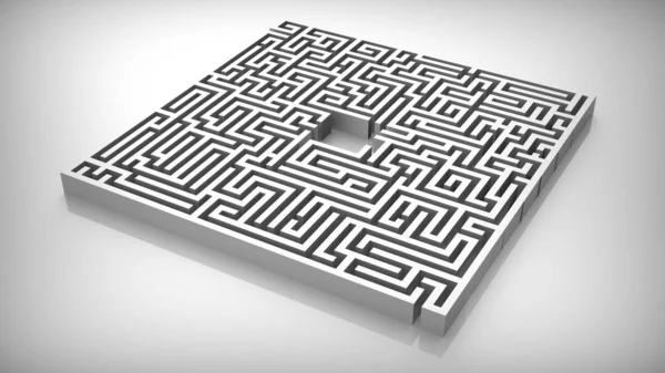 Gray labyrinth maze on white gloss surface. 3D Illustration