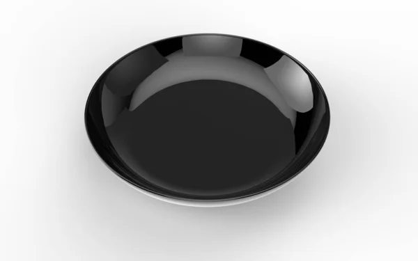Пустой Глянец Черный Керамический Маленький Пластина Белом Фоне Тенью Земли — стоковое фото