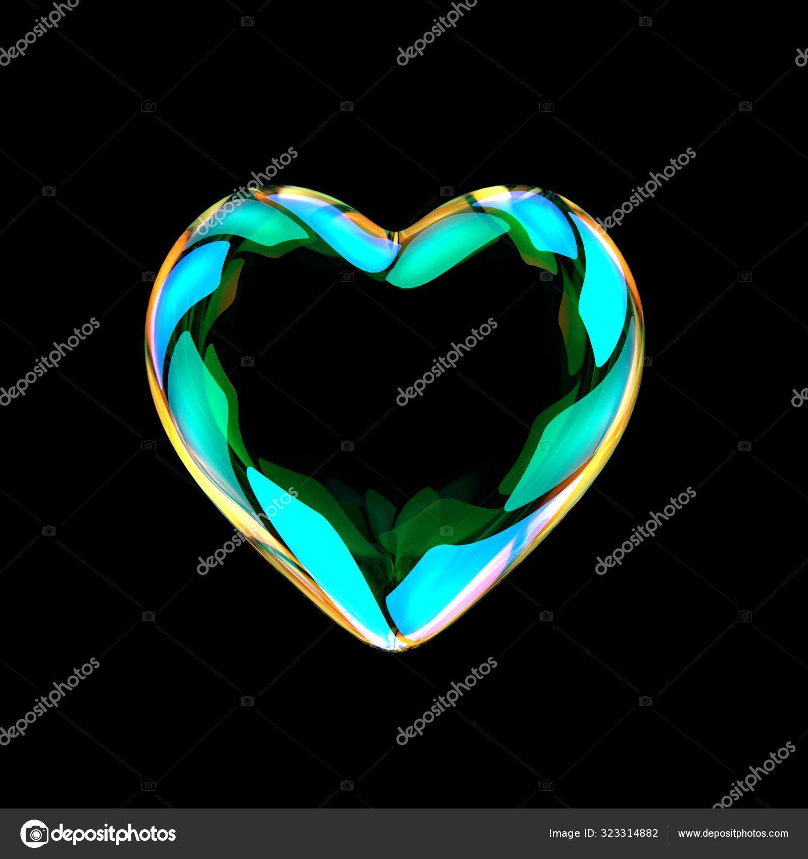 Abstract Blue Contour Light Heart Shape Isolated Black Background